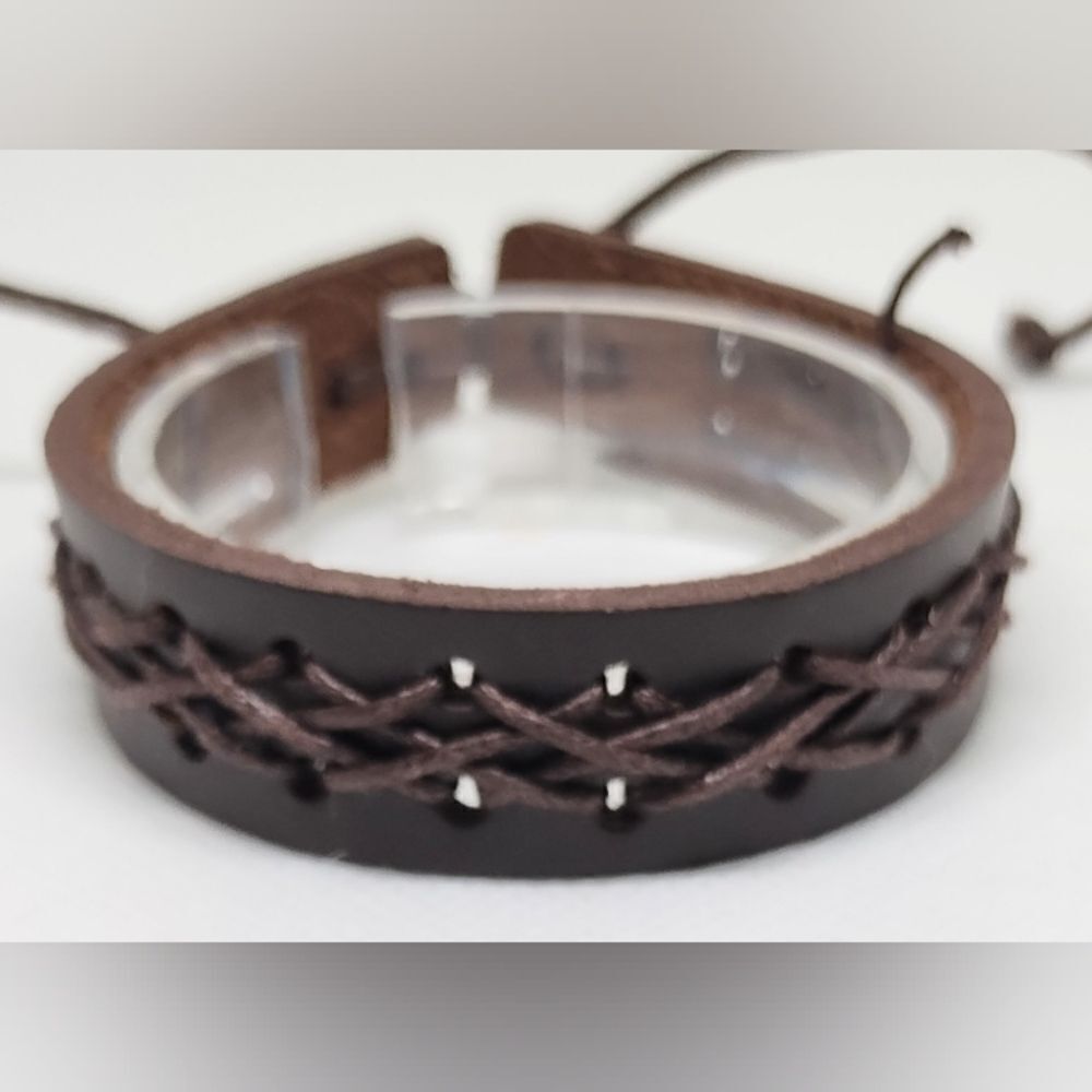 Men's leather bracelet braided brown new e45